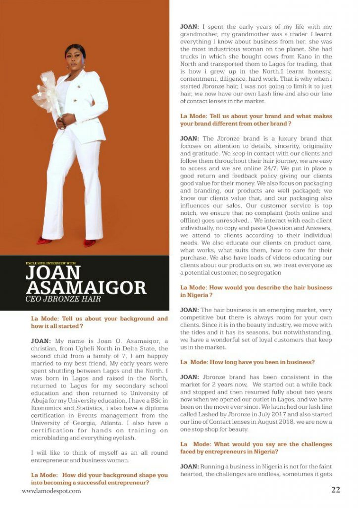 Exclusive Interview with Joan Asamaigor CEO Jbronze Hair and Lashes: Cover Personality April Edition!