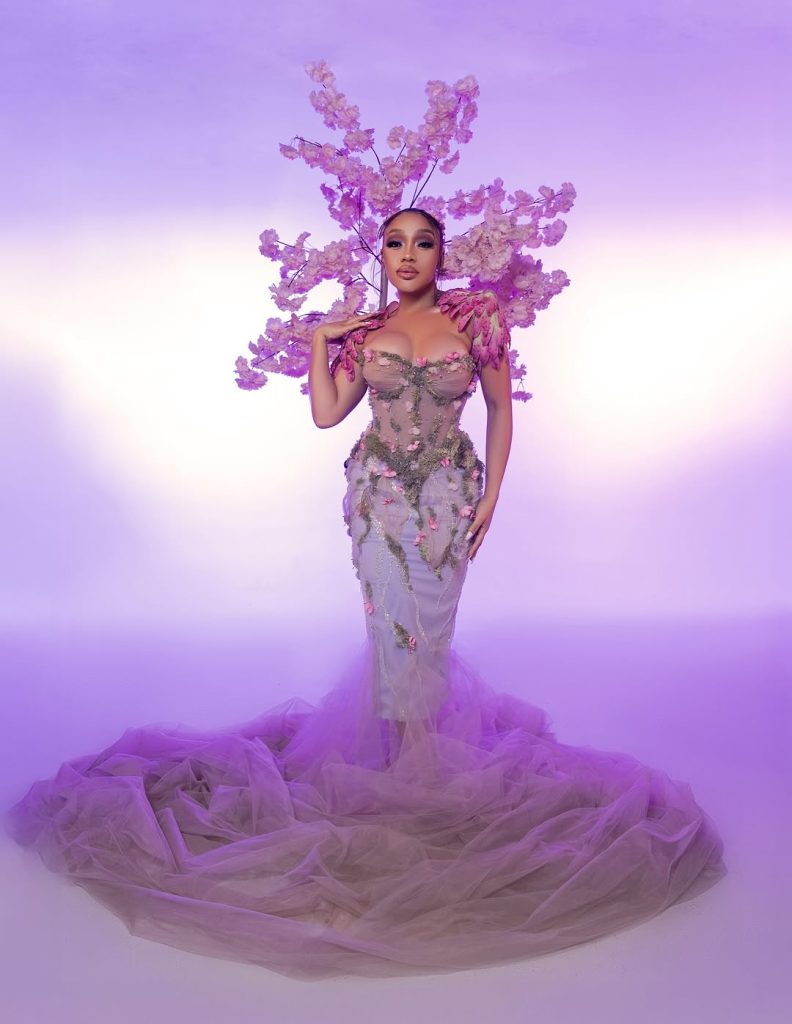 Thando Thabethe’s jaw-dropping moss-and-blossom gown at Durban July 2025