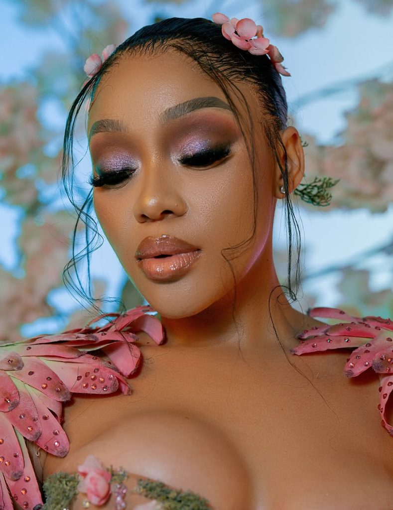 Thando Thabethe’s jaw-dropping moss-and-blossom gown at Durban July 2025