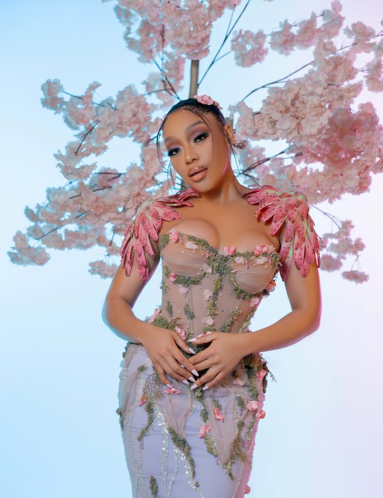 Thando Thabethe’s jaw-dropping moss-and-blossom gown at Durban July 2025
